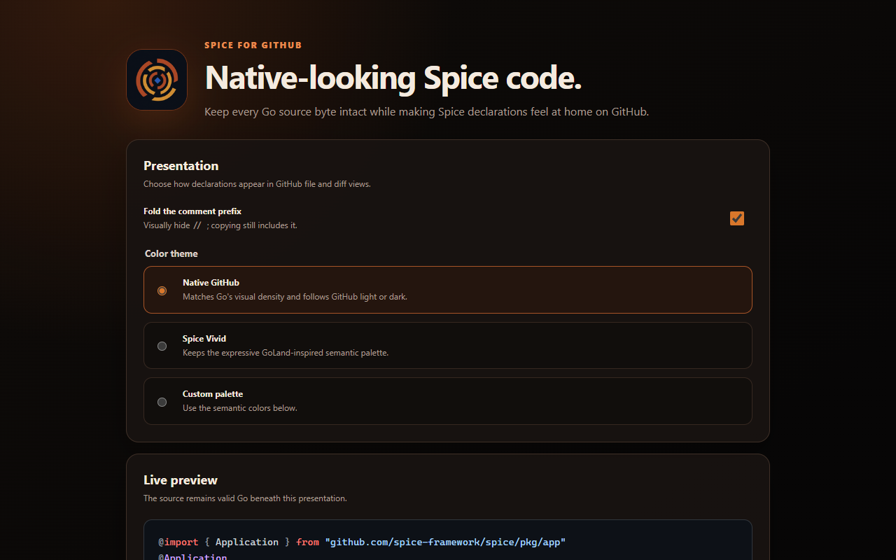 Spice for GitHub dark-mode settings